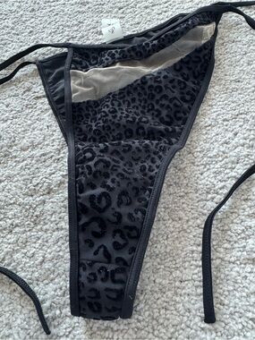 God Save Queens Black Leopard Velvet Mesh Bikini Bottom Large